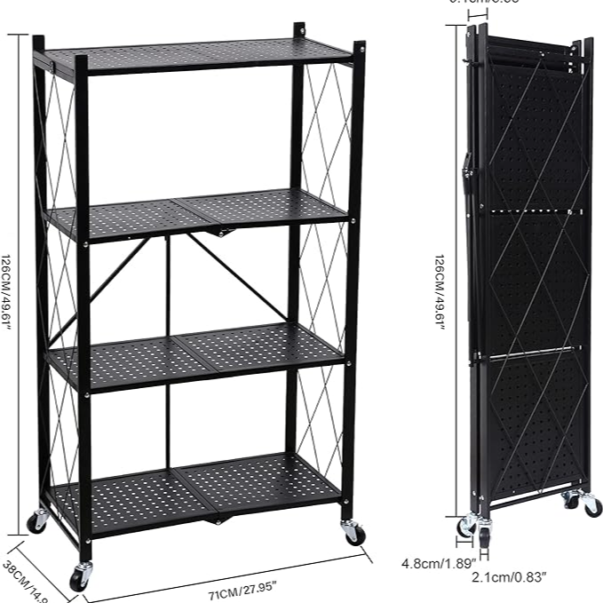 4 Layers Folding Trolley Rack - Black