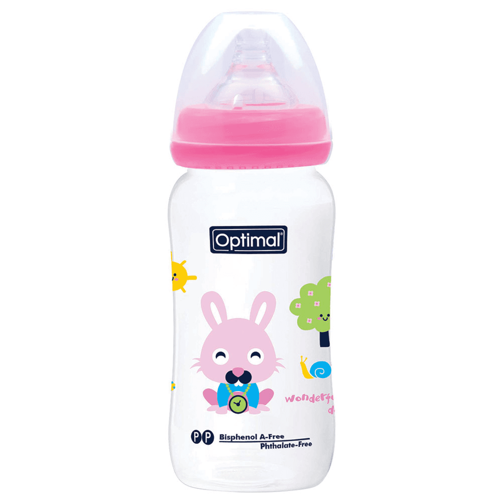 Optimal Wide Pink Neck plastic Feeding Bottle 6+months 300ml OPB-1030