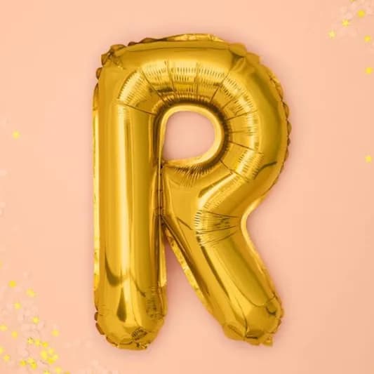 32 Inch Gold Letter R Balloon With Helium