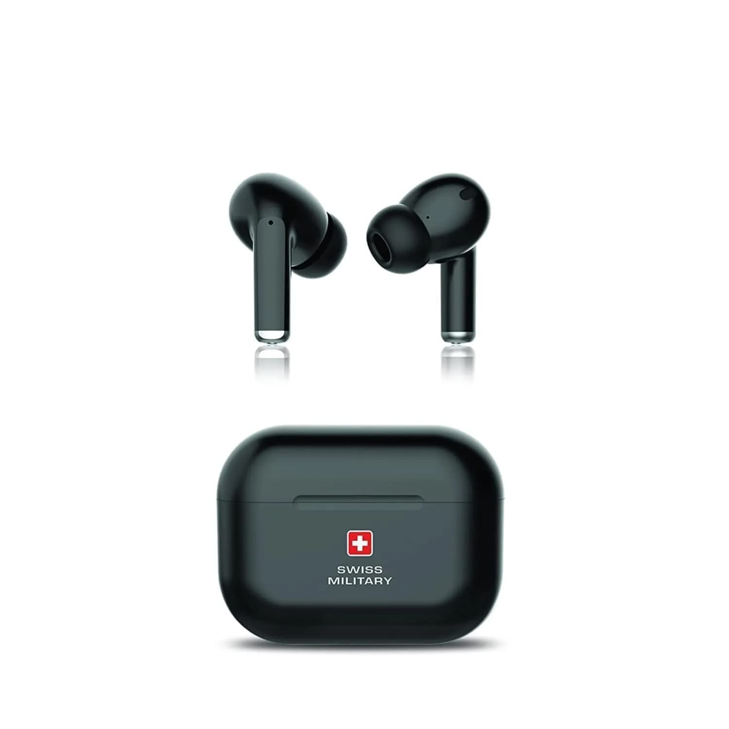 Swiss Military Delta True Wireless In-Ear Earbuds: Deep Bass, Mic for Calls, HD Sound, Type-C Fast Charging, Auto Pairing & Connectivity-Black