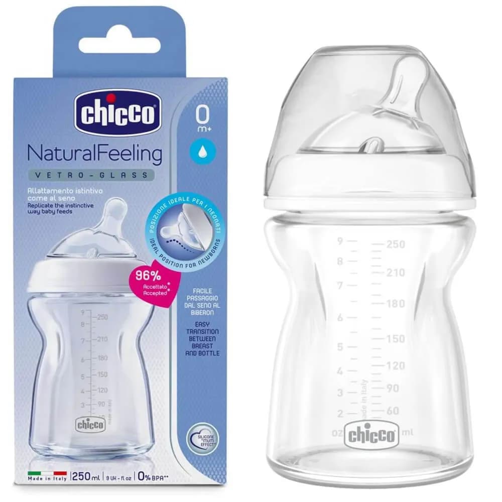 CHICCO NATURAL FEELING GLASS BOTTLE PP 0M+ 250ML