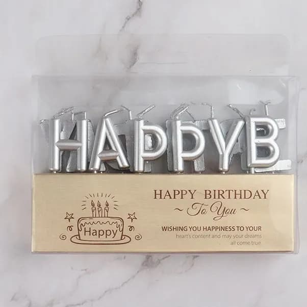 Silver Happy Birthday Letters Candles