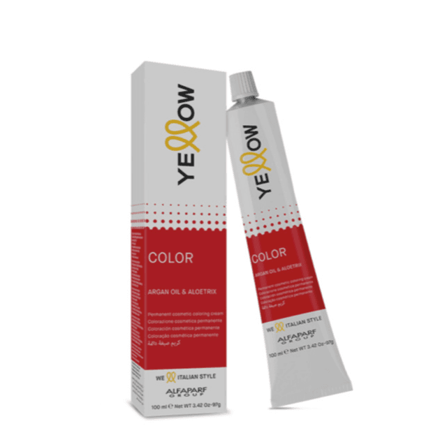 AlfaParf Yellow 7.4 Medium Copper blond Permanent Hair Color cream with Argan Oil & Aloetrix -Contain Ammonia- 100m
