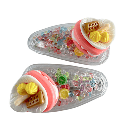 Transparent Pvc Hair Clip Decorated With Patterns And Glitter Inside - P1 (2 Pieces)