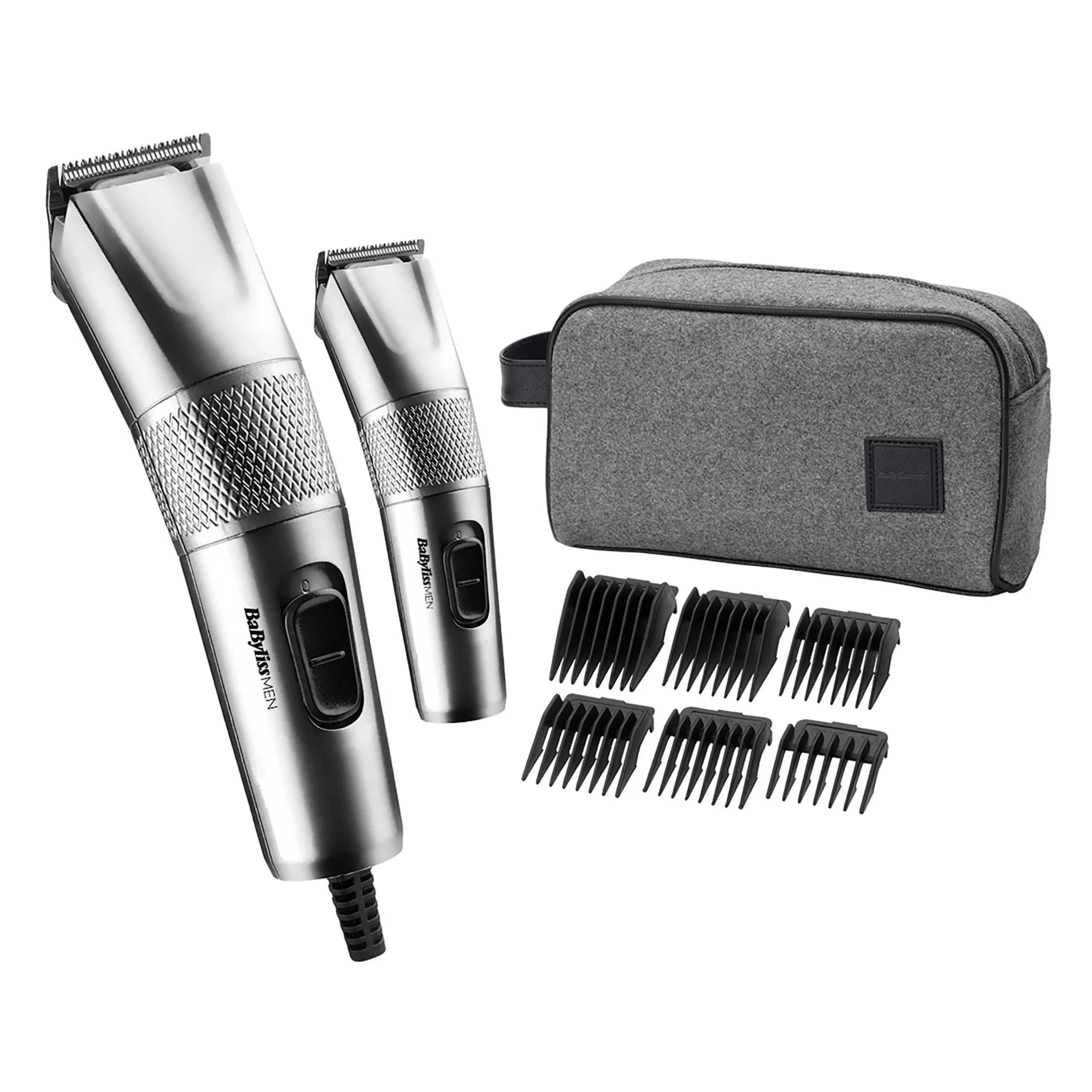 Babyliss 7755PSDE Men Hair Clipper, Diamond Sharp Stainless Steel Blades, 8 Comb Guides, Mains Powered, Hair Styles at Home, Comb Included, Smooth & Precise, Silver