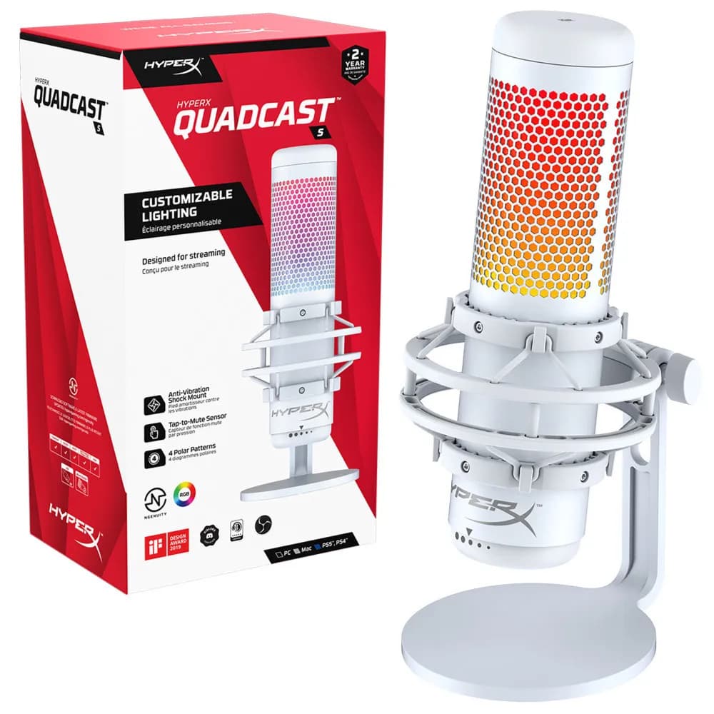 HyperX QuadCast S – RGB USB Condenser Microphone – White