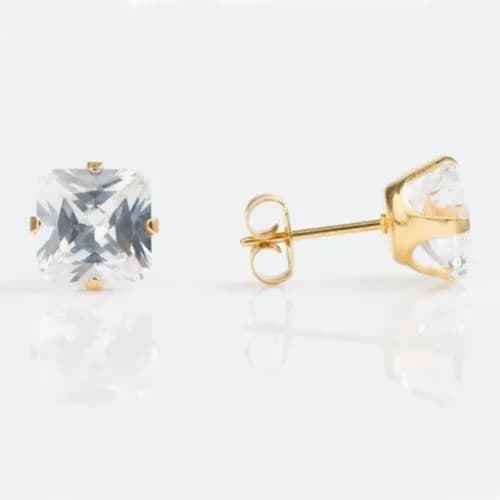 Studex Sensitive Cubic Zirconia Tiffany Princess Cut S748stx 7*7mm Gold Plated Earrings