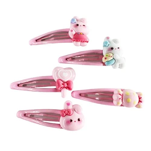 Light Pink Hair Clip With Cartoon Shapes (5 Pieces)