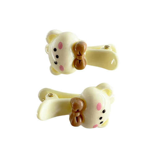 Bear Head Hair Clip - Light Yellow (2 Pieces)