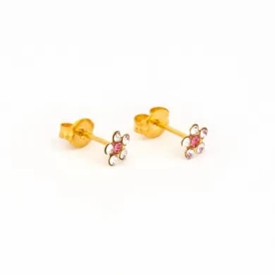 Studex Sensitive Fashion Gp Daisy Apr Crystal Oct Rose S6410stx Gold Plated Earrings