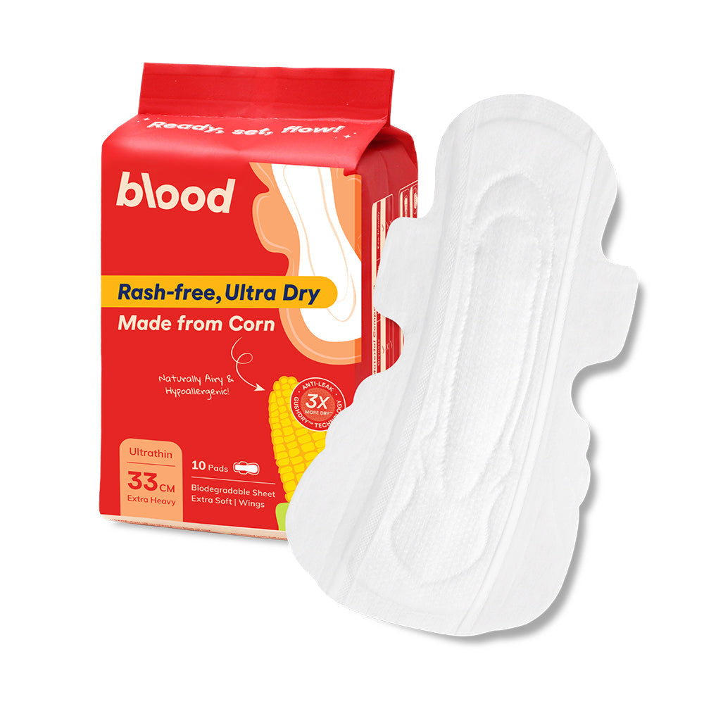 Menstrual Sanitary Pad - 33Cm, Organic Made from Corn, High Absorption, Hyppoallergenic, Can be used post Maternity, From Blood Singapore