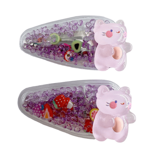 Transparent Pvc Hair Clip Decorated With Patterns And Glitter Inside - P7 (2 Pieces)