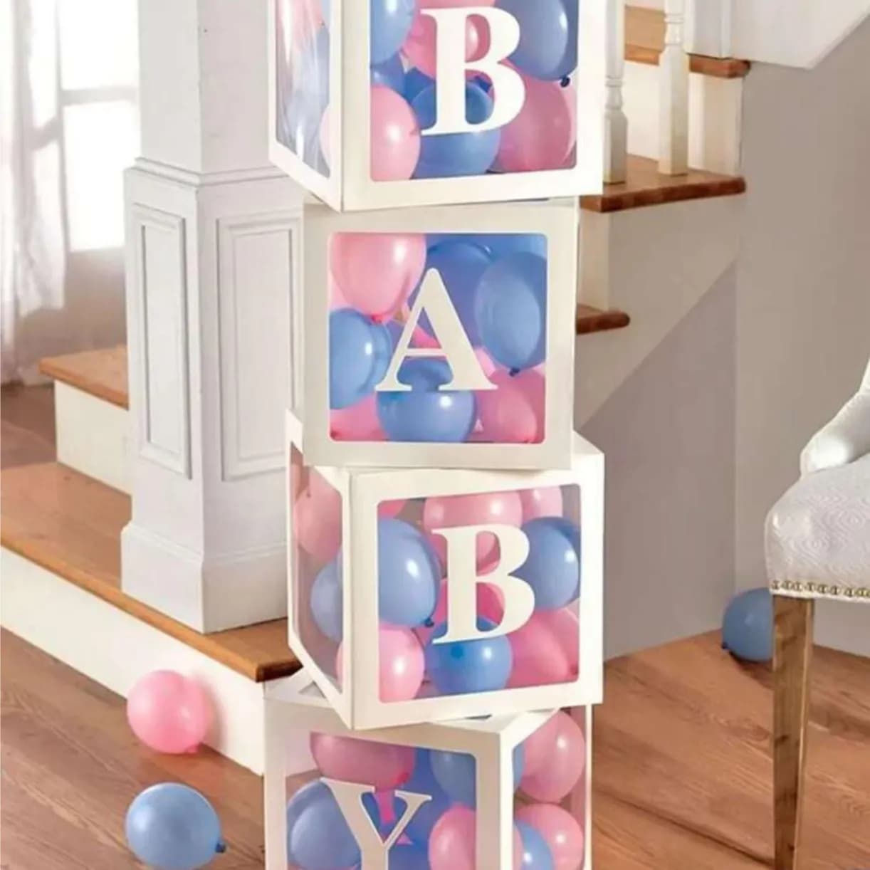 4pcs Box Baby Filled With Pink And Blue Balloons Inside