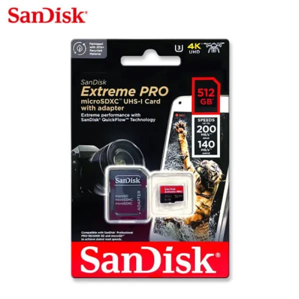 Sandisk 512gb Extreme Pro Sd Micro Sdxc Uhs-i Card With Adapter (Speed Up To 200mb/s For Read-140mb/s For Write)