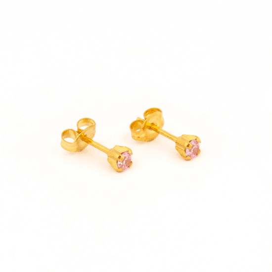 Studex Sensitive Cubic Zirconia Pink S744stx 3mm Gold Plated Earrings