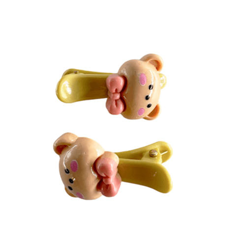 Bear Head Hair Clip - Yellow Daisy (2 Pieces)