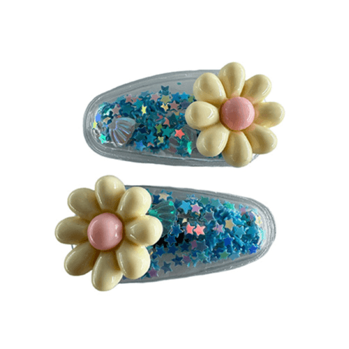 Transparent Pvc Hair Clip With Star Decoration And Glitter Inside - Light Yellow (2 Pieces)