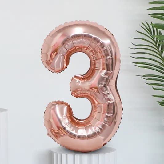 40 Inch Rose Gold Number 3 Balloon With Helium