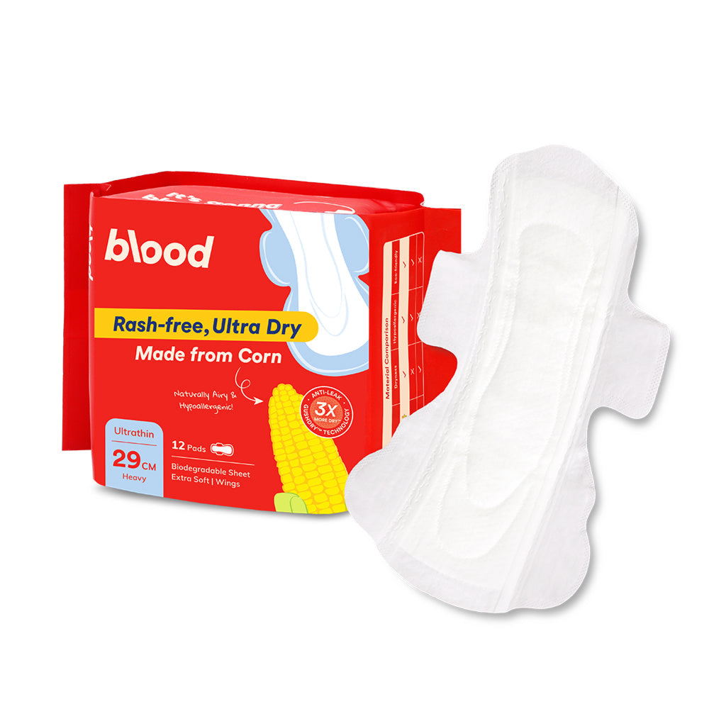 Menstrual Sanitary Pad - 29Cm, Organic Made from Corn, High Absorption, Hyppoallergenic, From Blood Singapore (12pcs/Pack)