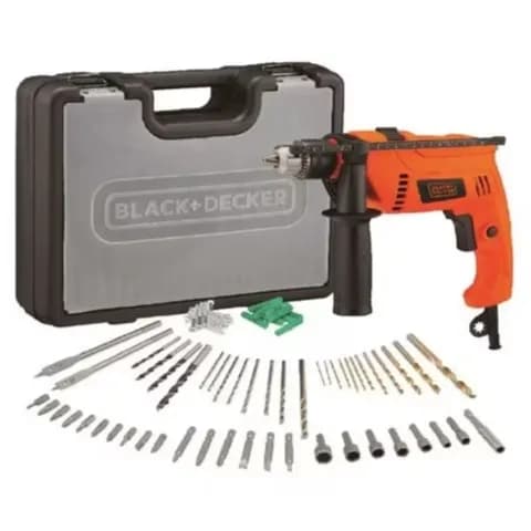 Black+Decker Hammer Drill with Variable Speed HD650 + Accessories 50pcs + Kit Box