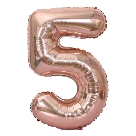 40 Inch Rose Gold Number 5 Balloon With Helium