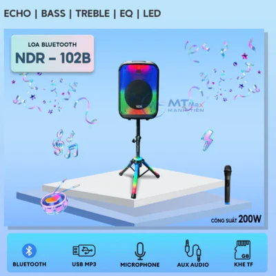 Ndr 102b Portable Bluetooth Speaker Karaoke Microphone Rgb Light And Tripod Stand