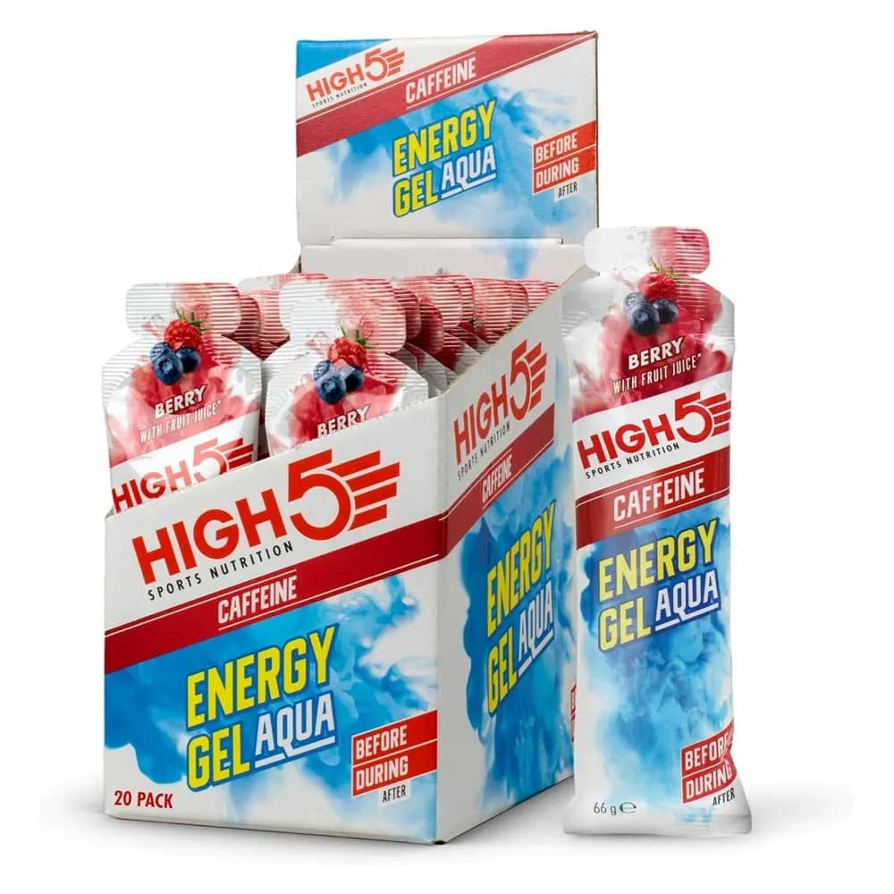 High5 Sports Nutrition Energy Gel Aqua Before During After Caffeine Berry with Fruit Juice 66g 20 Unit x 1 Box