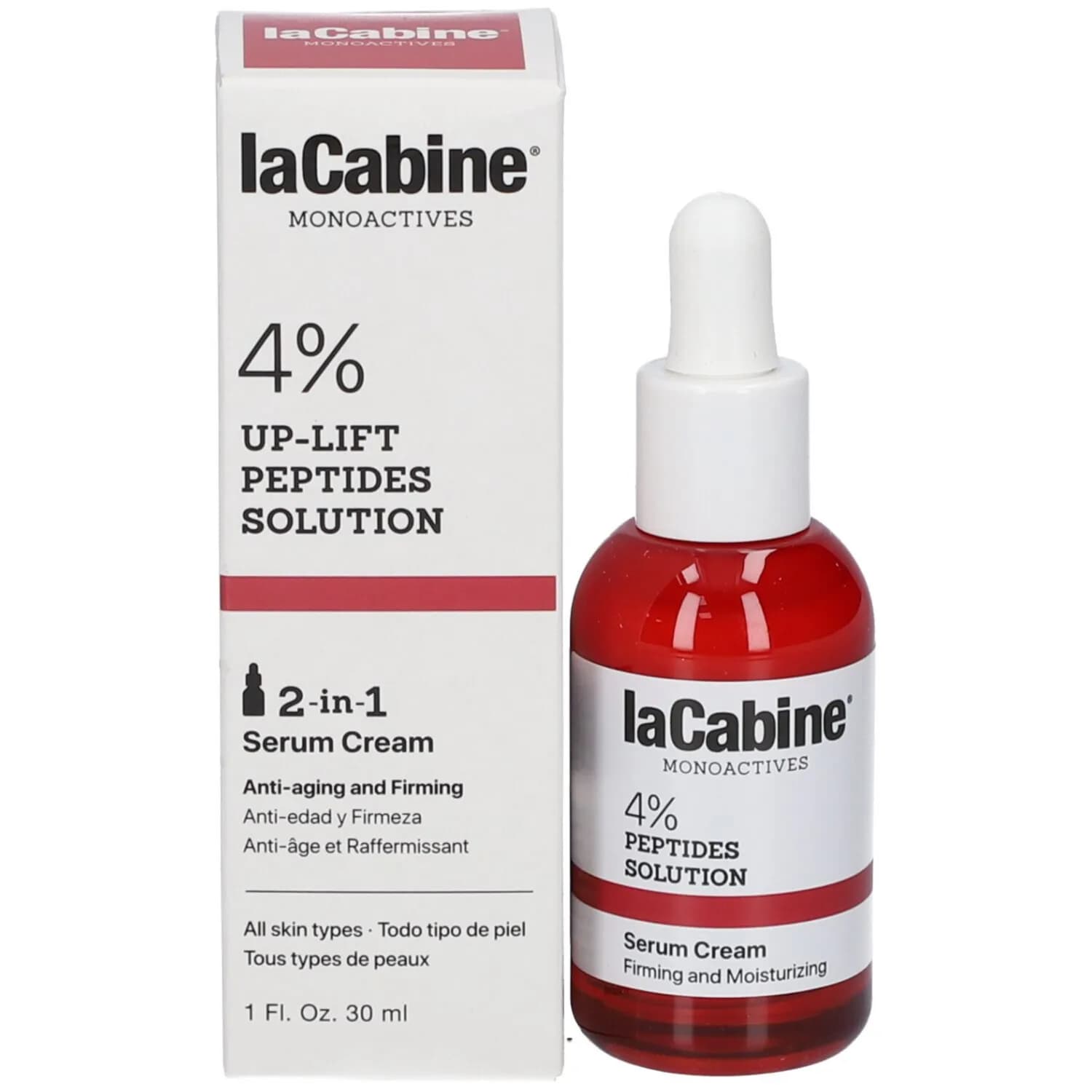 LACABINE MONOACTIVES 4% UP-LIFT PEPTIDES SOLUTION  2 IN 1 SERUM CREAM 30ML