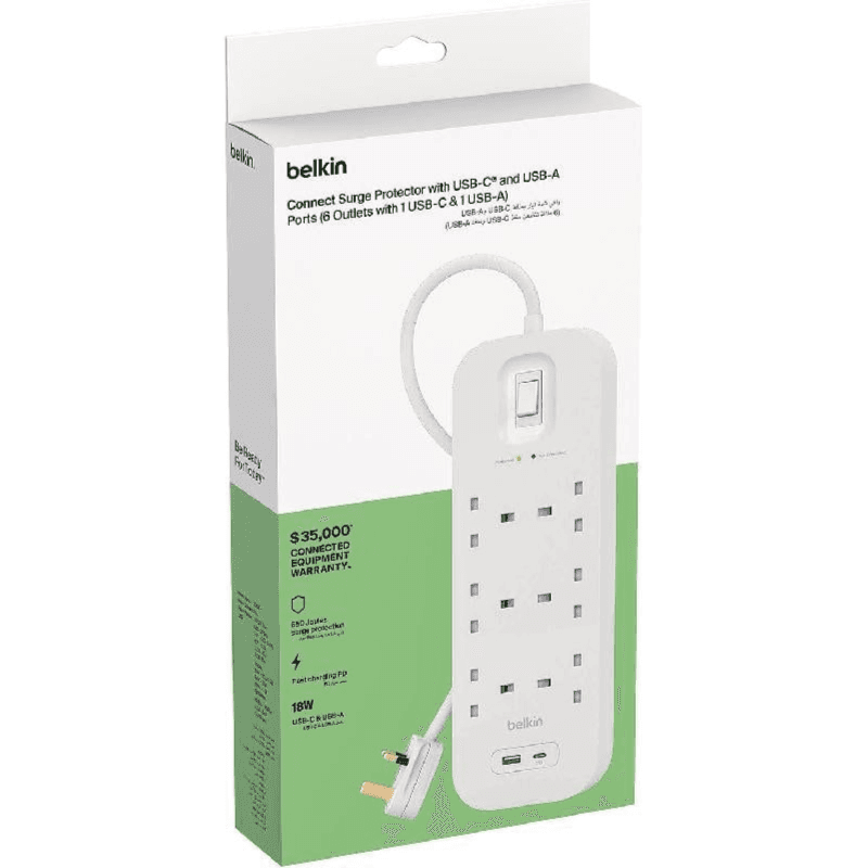 Belkin Extension Cord 6 Socket + USB-A USB-C Charger Port