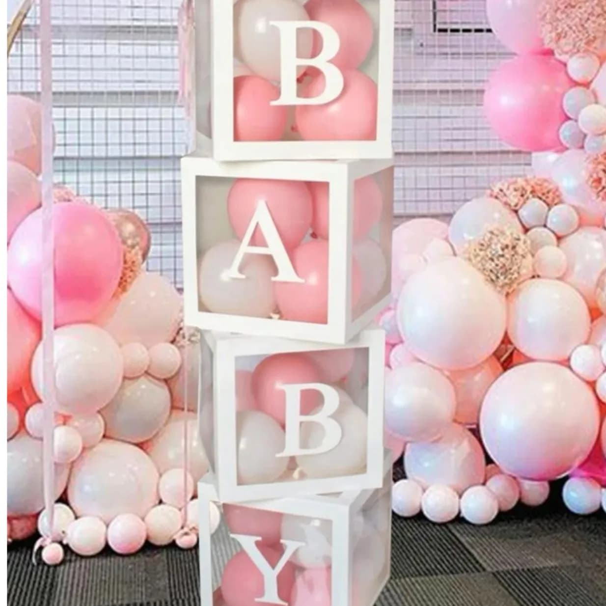 4 Pcs Box Baby Filled With Pink Balloons Inside