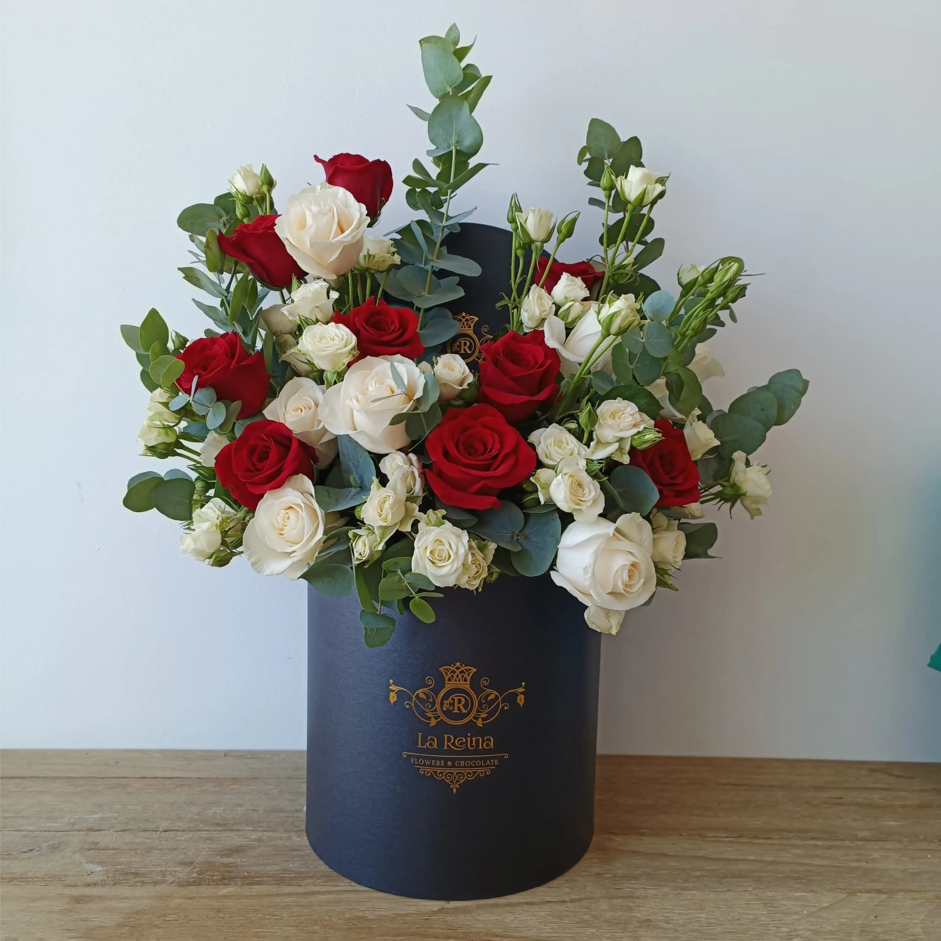 Red And White Arrangement In Round Box