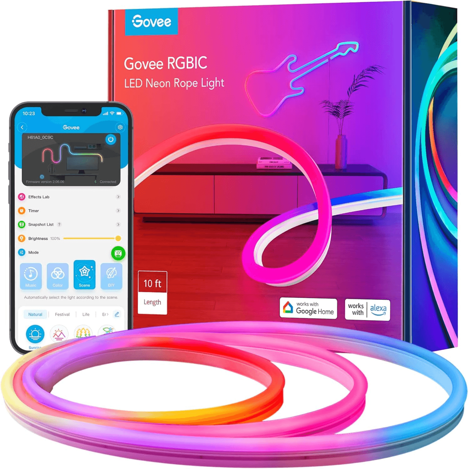 Govee RGBIC Neon Rope Light, 10ft LED Strip Lights, Music Sync, DIY Design, Works with Alexa, Google Assistant, Neon Lights for Gaming Room Living Bedroom...
