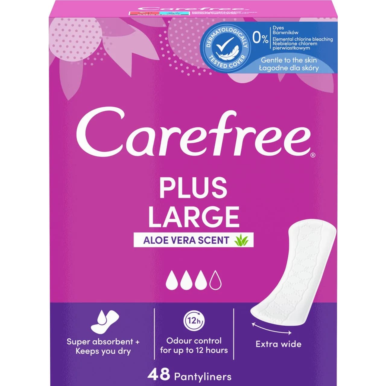 carefree plus large aloe vera scent 48 panty liners