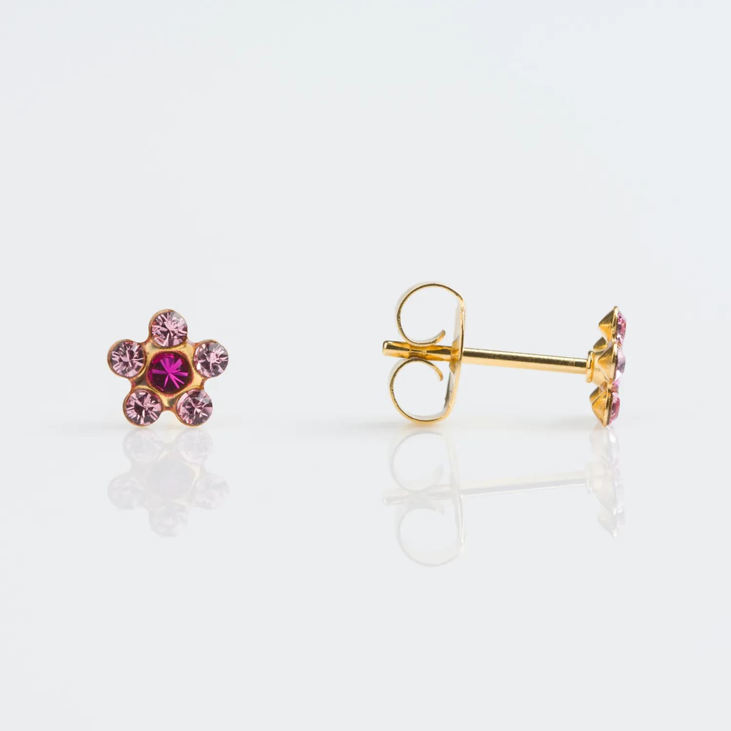 Studex Sensitive Fashion Daisy Light Rose Fuchsia S6023stx Gold Plated Earrings