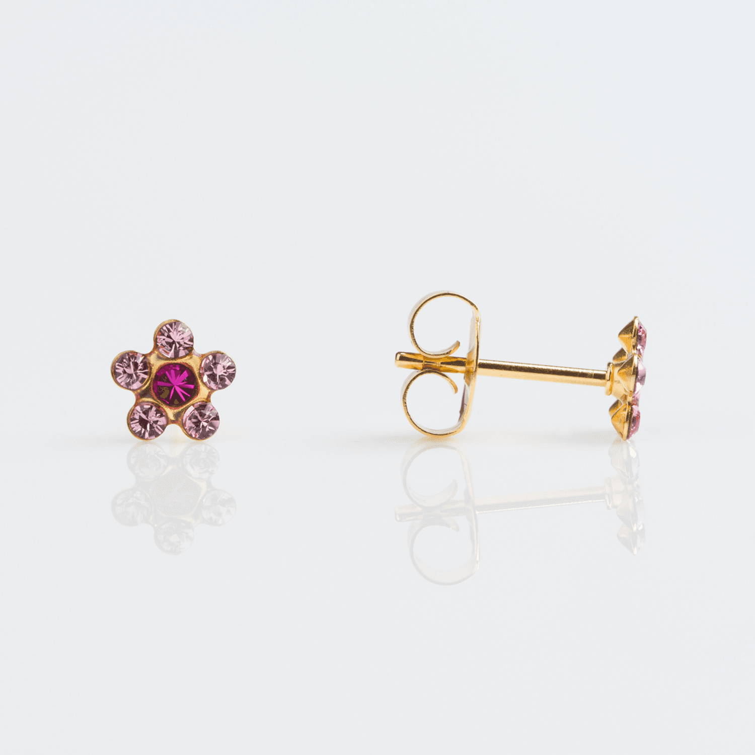 Studex Sensitive Fashion Daisy Light Rose Fuchsia S6023stx Gold Plated Earrings
