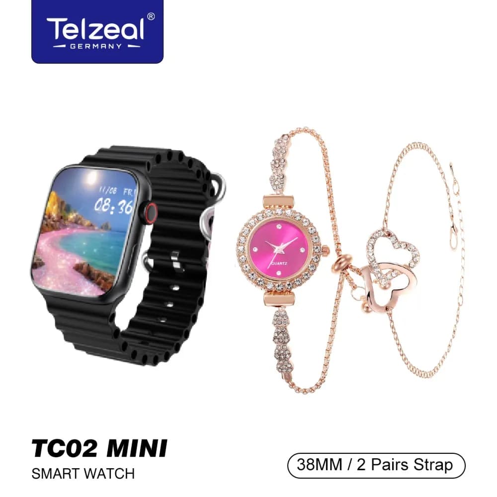 Ladies Smart Watch + Quartz Watch + Bracelet - Telzeal Tc02 Black