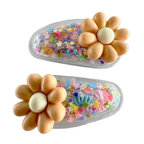 Transparent Pvc Hair Clip With Star Decoration And Glitter Inside - Beige (2 Pieces)