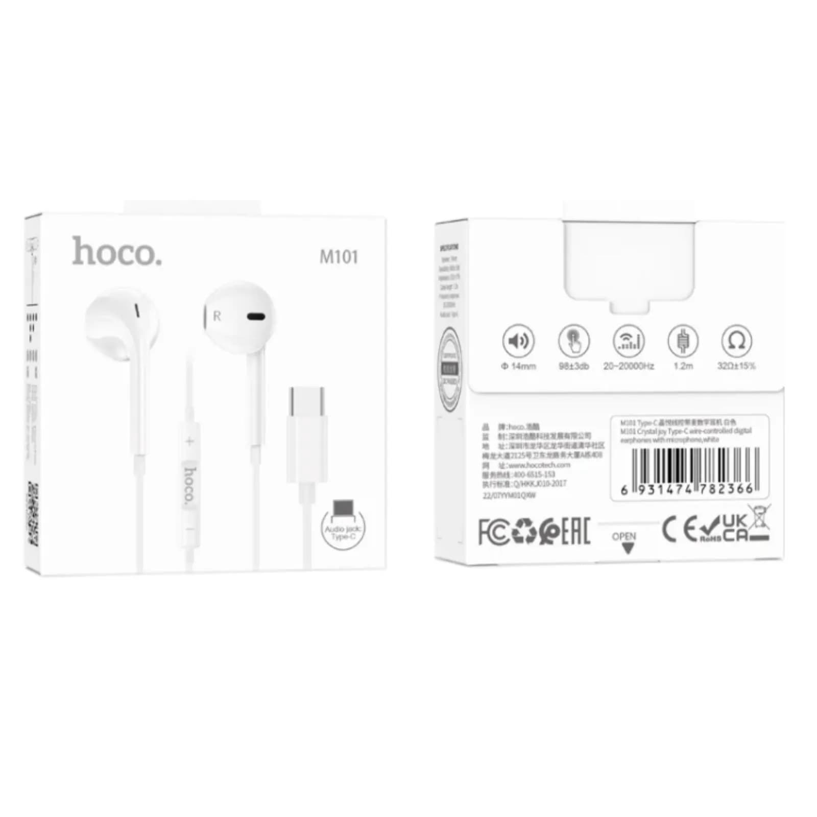 Hoco M101 Crystal Joy Type-c Wired Earphone White