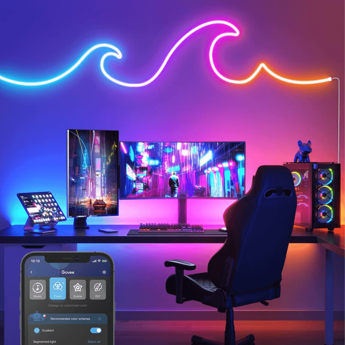 Govee RGBIC Neon Rope Light, 10ft LED Strip Lights, Music Sync, DIY Design, Works with Alexa, Google Assistant, Neon Lights for Gaming Room Living Bedroom...