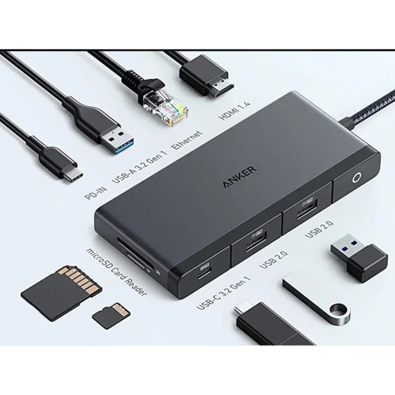 Anker USB C Hub, 552 USB-C Hub (9-in-1, 4K HDMI) with 100W Power Delivery, 4K@30Hz HDMI, 4 USB-C and USB-A Data Ports, Ethernet & USB C Cable, New Nylon USB C to USB C Cable (6ft 60W, 2-Pack, USB 2.0)