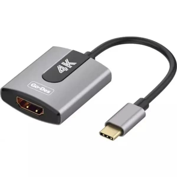 GO-DES Type-C to HDMI Adapter Cable 4K, Thunderbolt 3 to HDMI Compatible with All USB -C Ports for Computer, Laptop, Tablets & Phones and More Type C Devices,USB to HDMI USB Adapter  (Grey)