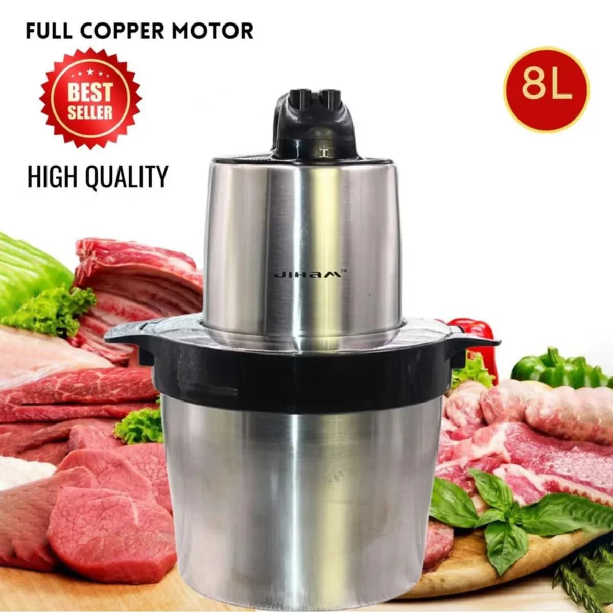 JIHAM Stainless Steel Electric Chopper, Large Capacity Meat Spice Grinder