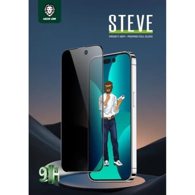 Iphone 15 Promax Green Lion 9H Steve Privacy Anti-Peeping Glass Screen Protector 7427