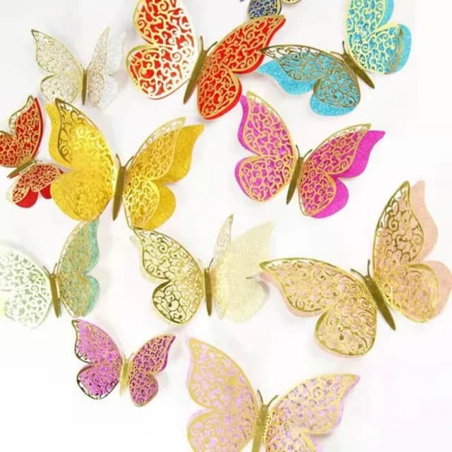 3D Butterfly - Colorful Gold - Pack Of 12