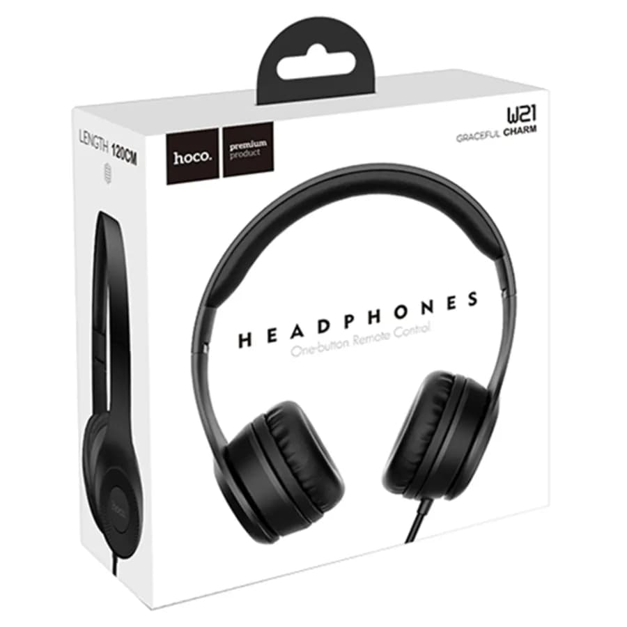 wired headset with mic - hoco w21 black