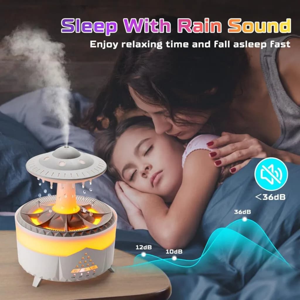 UFO Rain Cloud Humidifier Water Drip, 2 in 1 Humidifier with Essential Oil Diffuser, 350ml Cloud Humidifier Rain Drop, 2023 New UFO Humidifier with 7 Colors for Sleeping Relaxing