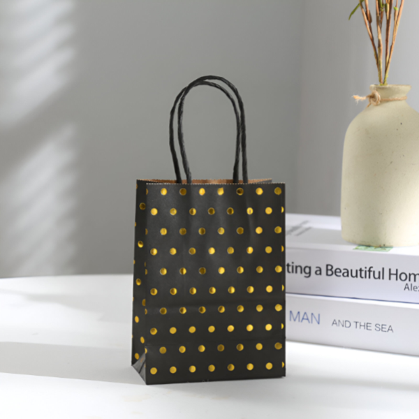 Black With Gold Dot Design Gift Kraft Paper Bag Medium Size (GCQL213)