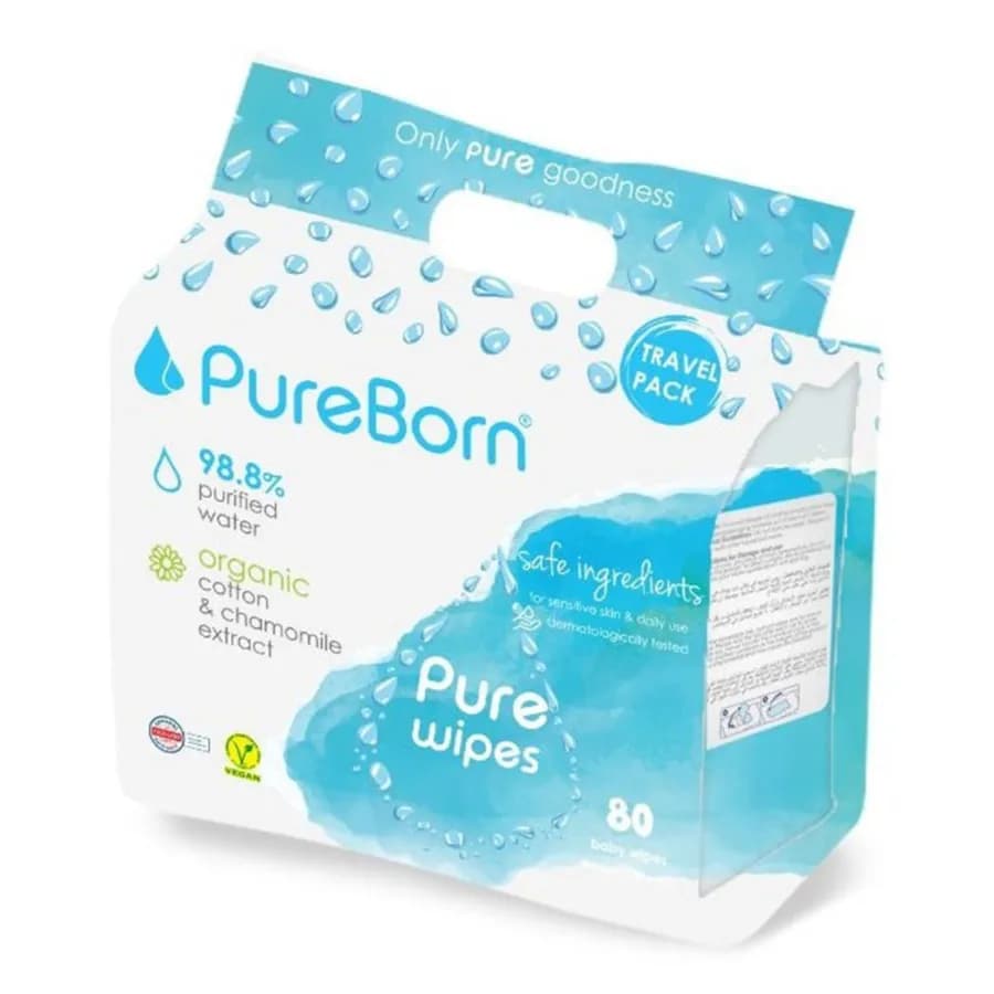 Pure Born Chamomile Travel Wipes 8X10S