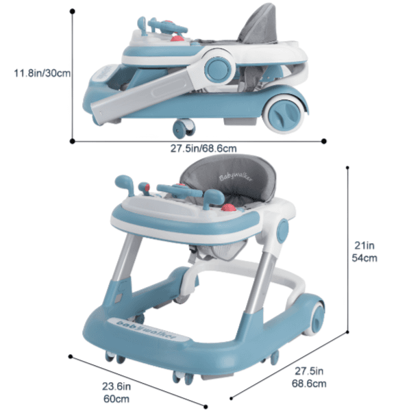 4 In 1 Adjustable Baby Walker With Music- Sky Blue (WRGB35)