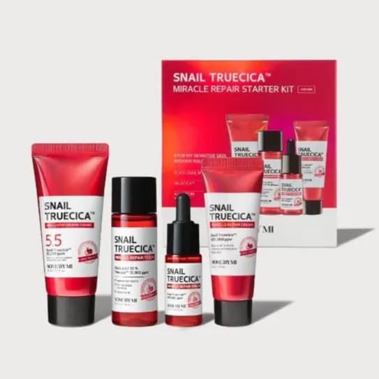 SOME BY MI Snail Truecica Miracle Repair Starter Kit - Toner 1.01Oz, Serum 0.33Oz, Gel Cleanser 1.01Oz, Cream 0.67Oz - Daily Repair Skin Care Set for Strengthen Skin Barrier - Korean Skin Care